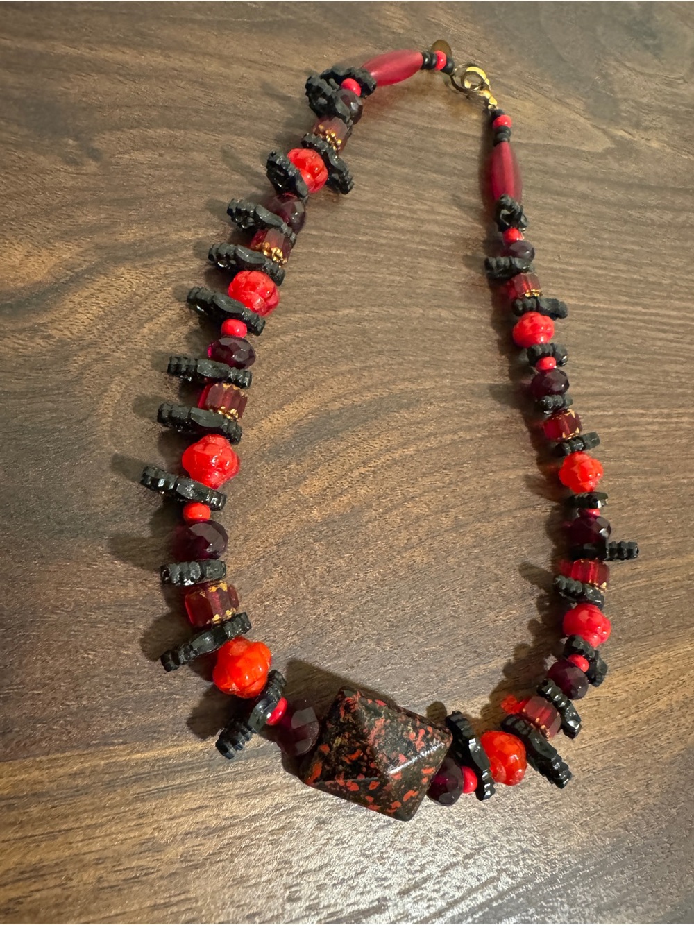 Bold Red and Black Bead Statement Necklace